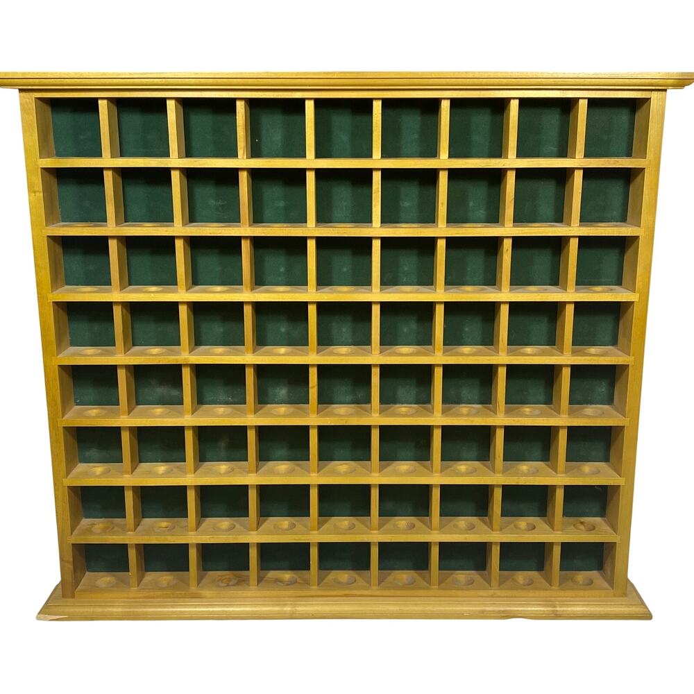 Vintage 72 Golf Balls Display Cabinet Solid Oak Wood Green Fabric Backing 22X26"